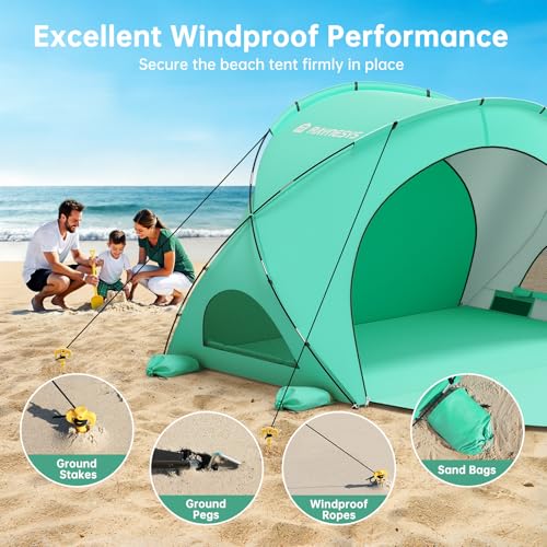 Raynesys Beach Tent Sun Shelter, Sun Shelter for 1-3 Person, Beach Shade Tent, Beaches Shade with 2 Zippered Doors, Portable Tents for Camping Fishing, Green - color: Green, size: For 3 Person