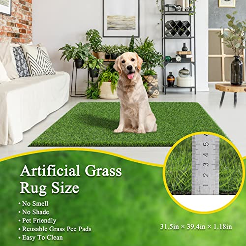 Bsmathom Artificial Grass Rug Indoor Outdoor Rug, Dog Grass Mat with Drainage Holes, Synthetic Artificial Grass Turf Fake Grass Rug Door Mats for Balcony Patio Lawn Garden(51.2 x 31.5Inch) - size: 51.2 x 31.5 Inches