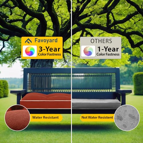 Favoyard Indoor/Outdoor Bench Cushion 42 x 16 Inch Waterproof & 3-Year Fade-Resistant Patio Furniture Cushions for Garden Porch Swing Chair Tufted Pad for Sofa Couch Seat with Ties, Red - color: Red, size: 42 x 16 In