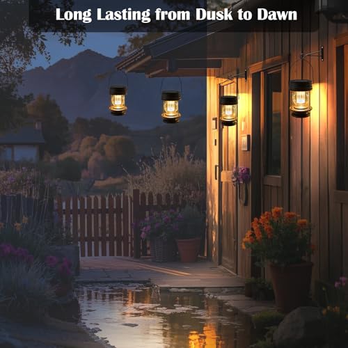 Solar Lanterns Outdoor - 2 Pack Hanging Solar Lights for Outside, Waterproof Outdoor Garden Lanterns Lamp Vintage Design for Landscape Yard Pathway Beach Pavilion Table Decoration (Warm Lights) - color: 2 Pack Warm Lights
