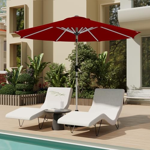 10FT Aluminum Outdoor Patio Umbrella, Fade-Resistant Market Umbrella with Push Button Tilt Function, 8 Sturdy All-Aluminum Ribs for Gardens, Patios, Backyards & Pools - color: Burgundy, size: 10FT-1Tier (Aluminum Umbrella)