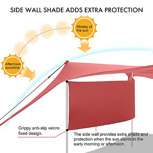 Beach Canopy Tent Shade with Sidewalls 10x10FT, 6.6FT Tall, UPF50+ Sun Shelter, Windproof & Water Resistant, Includes Guylines Sand Shovel Stability Poles, Easy Up for Beach Outdoor Camping Backyard - color: Orange