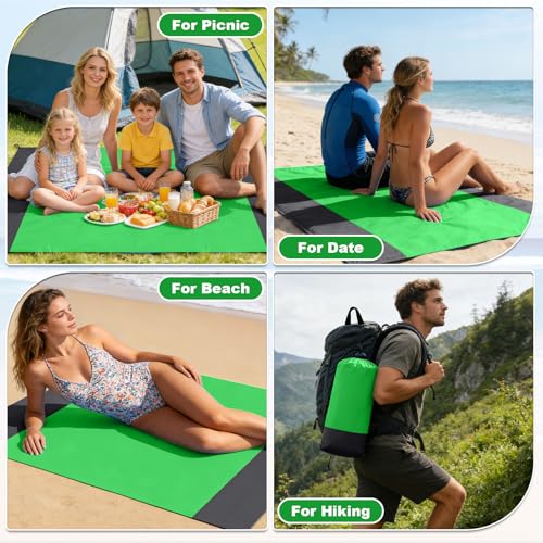 83X79in Beach Blanket, Waterproof Sandproof Beach Mat, Quick Drying Outdoor Picnic Mat Beach Accessories for Camping, Hiking - color: Gray Green, size: 83X79in