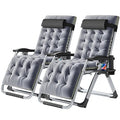 NAIZEA Padded Zero Gravity Chair, Folding Outdoor Lounge Chairs, Adjustable Reclining Camping Chairs with Cup Holder, Ergonomic Patio Lawn Chair for Balcony Beach Deck Yard - color: Grey, style: Zero Gravity Chair 2 Pack