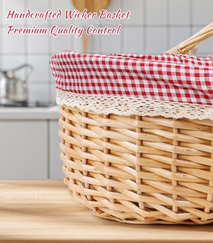 Picnic Basket for 2 with Table and Blanket Collapsible Cooler Bag Insulated Picnic Set for Beach Picnic Hamper Picnic Date Essentials for Outdoor Picnic Accessories Wedding Gift/Bridal Shower Gift - color: Red and White Lining