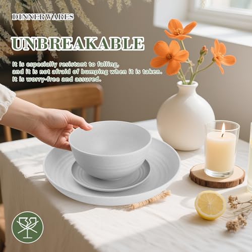 Wrova 32-piece Kitchen Alternative Plastic Wheat Straw Dinnerware Sets,Unbreakbale Dishwasher Safe Kitchen Bowls and Plates Sets with Cups,Modern Apartment Essential Dishes Set for 8.White Series - color: White, size: 32 Pack