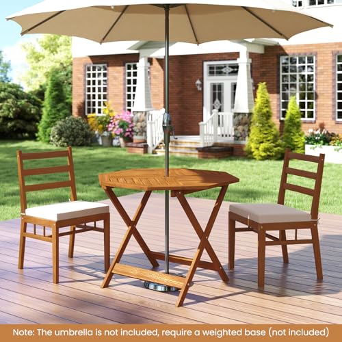 Tangkula 35.5" Octagonal Patio Dining Table, Hardwood Outdoor Bistro Table with Slatted Tabletop, 1.97" Umbrella Hole & Teak Oil Finish, Outside Table for Porch Balcony Deck Poolside Yard - size: 35.5"