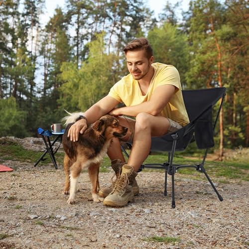 Camping Chair Portable Lightweight Camping Chairs for Adults Foldable 600D Oxford Ultralight Backpacking Chair with Breathable Mesh and Pocket for Outdoor Travel Hiking, Black - color: Black