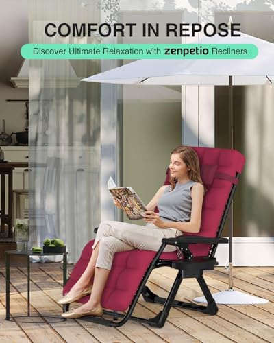 ZENPETIO Zero Gravity Chair, Reclining Camping Chair with Cup Holder and with Removable Cushion, Anti Gravity Lounge Chair for Indoor and Outdoor - color: Wine Red