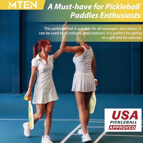 Pickleball Paddles Set of 2 or 4, or Single Paddle – USAPA Approved Fiberglass Surface Pickleball Rackets Set for Men & Women - color: Yellow green*2