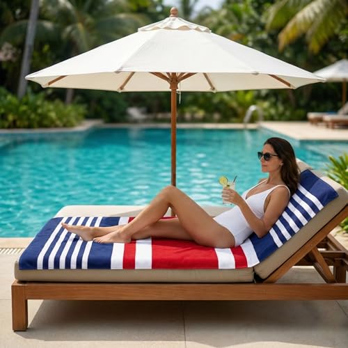 Premium Terry Cabana Beach Towel 2 Pack, 30” x 60” Soft Absorbent Cotton Pool Towel, Quick Dry Towel for Beach and Pool (Mariner Stripes) - color: Mariner Stripes, size: 2 Pack