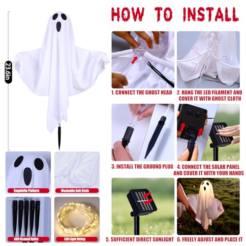 Halloween Decorations Solar Halloween Ghost Lights - Outdoor Ground Stake Spooky Decorations Ghosts for Yard Lawn Patio Porch Holiday Decor (Set of 5)