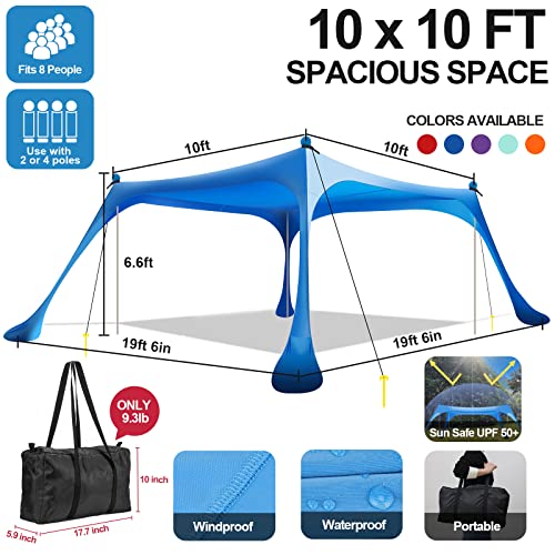 Buheco Beach Tent Pop Up Shade 10x10ft Beach Canopy Sun Shelter UPF50+ with 4 Foldable Poles-Portable Carrying Bag-Sand Shovel-Ground Pegs-Windproof Ropes for Outdoor Family Camping-Fishing-Picnic - color: Royal Blue, size: 10x10FT 4 Pole