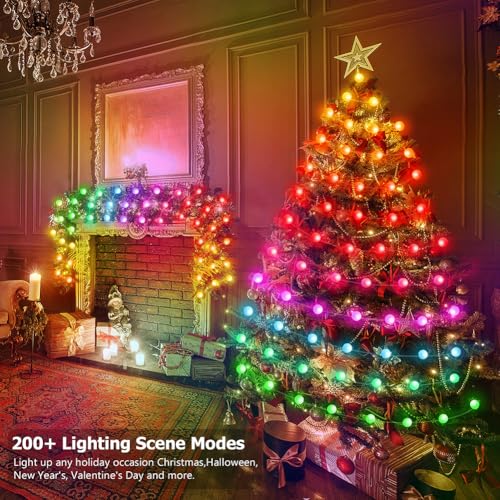 33ft Globe String Lights, 66 LED RGB Color Changing String Fairy Lights, Smart APP & IR Remote Control, 200+ Scene Modes for Bedroom Backdrop Indoor Outdoor Christmas Decorations - size: Globe - 33ft