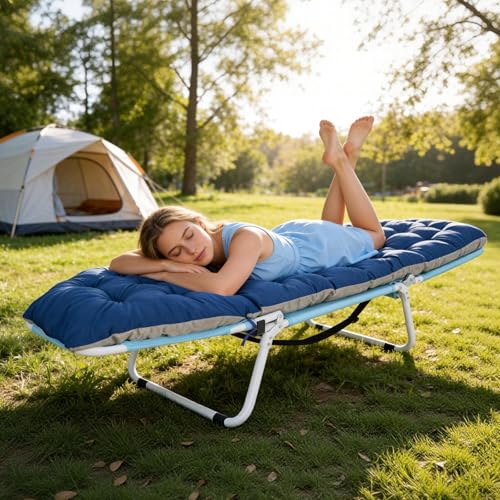 ABORON Tanning Chair with Face Hole, 2-in-1 Folding Camping Cot for Adults, 5-Position Adjustable Lounge Chair with Pillow, Heavy Duty 600D Oxford Portable Cot for Beach, Patio, Poolside - color: Classic Stripe