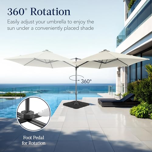 Best Choice Products 10ft Solar LED Offset Cantilever Hanging Market Patio Umbrella, Smooth 360° Rotation, 8 Sturdy Ribs, Easy Adjustment - Ivory - color: Ivory, size: Offset w/ 360° Rotation