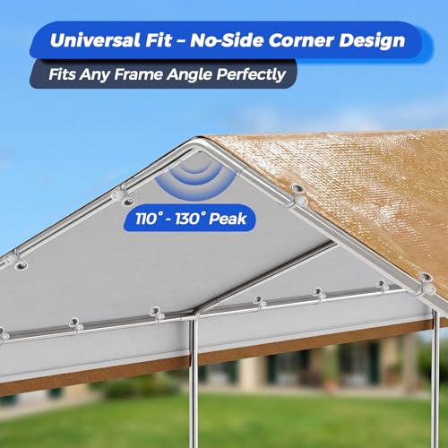 13x20 FT Carport Canopy Replacement Cover, Heavy Duty Car Garage Top Tent Shelter Tarp, Waterproof & UV Protected, Easy Installation with Ball Bungees, Beige (Frame Not Included) - color: Beige, size: 13'x20'