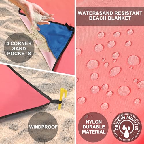AISPARKY Beach Blanket Waterproof Sandproof Extra Large, Oversized Beach Mat, Quick Drying&Compact&Lightweight, Picnic Blankets Vacation Essentials for Outdoor Beach Camping (79" X 83" (4 Person)) - color: Gradient - Pink Green, size: 6'11" x 6'7"
