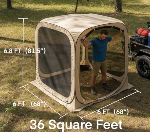 HOOYEAH Pop-up Tent Screenhouse, Portable Screened Tent Camping Canopy Foldable Instant Screen Room Outdoor Gazebo with Mosquito Net for Patio, Backyard, Garden and Outdoor Activities, 6x6