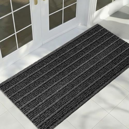 Outdoor Front Door Mat 24" x 48", Dirt Trapping Outside Entrance Rug, Non Slip Shoe Scraper, Heavy Duty Commercial Rug for Patio, Garage, Traffic Area, Office, Roll Packing - color: Black, size: 24" x 48"
