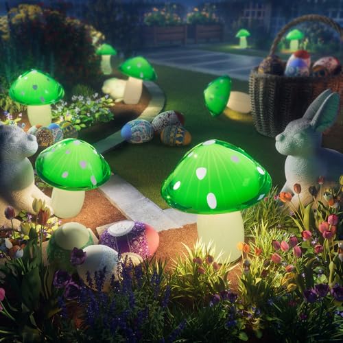 Solar Mushroom Lights Outdoor 9 Pack, Garden Outdoor Decor, 8 Lighting Modes, IP65 Waterproof, Crystal-Clear Fairy Decoration for Pathway/Yard/Flower Bed/Patio/Landscape/Backyard/Dwarf, String 30 FT - color: Emerald Green, size: 9 Pack