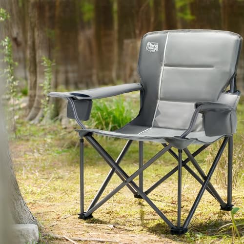 Timber Ridge 550 LBS Oversized Folding Camping Chair for Adults, Heavy Duty with Cup Holder Side Pocket for Camping, Lawn, Picnic, Grey - color: Grey