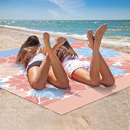HIHOHO Beach Blanket Waterproof Sandproof Extra Large Beach Mat 79" X 83"/120"x108"for 1-8 Adults Quick Drying Durable Outdoor Picnic Mat for Beach Travel Camping Hiking - color: Blue Flower, size: 120" X 108"（1~8 person）