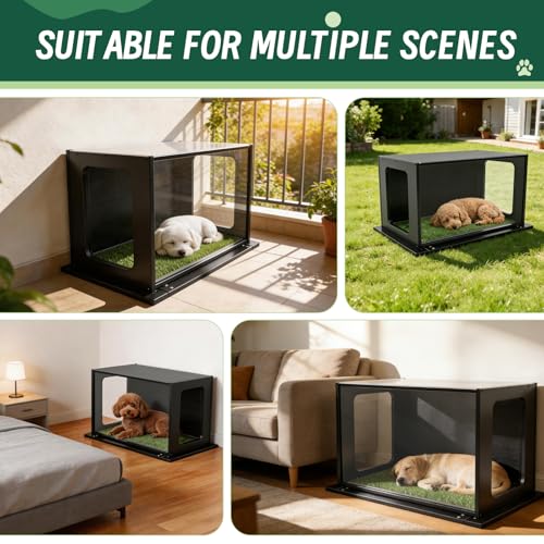 High Walls Indoor Dog Potty, 31.5" x 22" Porch Potty for Dogs with Wooden Walls & Steel Frame, Multi-Layer Easy-Clean Base - Dog Litter Box for Small Medium Dogs, Includes 10 Training Pads