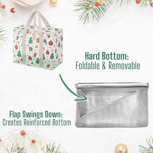VENO 2 Pack Cooler Bag, Insulated Grocery Bags for Food Delivery, Collapsible Cooler, Reusable Shopping Bags for Groceries, Hard Bottom, Water Resistant, Zippered, Foldable (Jingle Mix, 2 Pack) - color: Jingle Mix, size: 15.7"W x 12.6"H x 8.7"D - 2 Pack