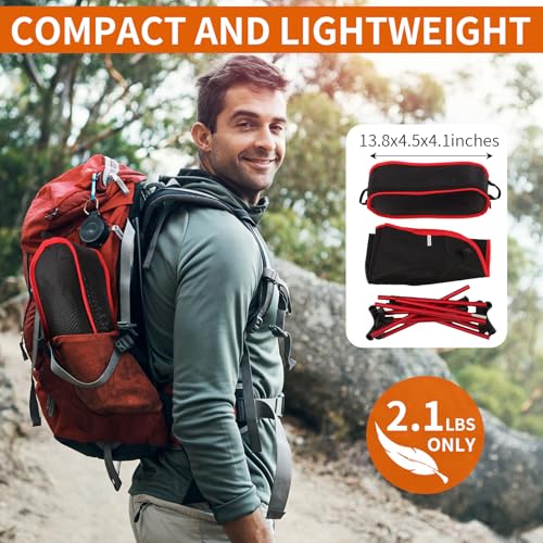 Ultralight Camping Chair, Foldable Portable Camping Chair with Breathable Nylon Mesh, Compact Design & Carry Bag for Hiking, Backpacking, Beach, Concerts (Black&red) - color: Black&red
