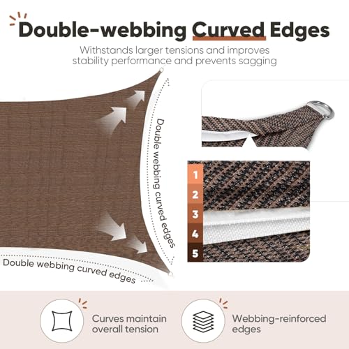 Quictent 12x16ft Rectangular Sun Shade Sail 185G HDPE Canopy 98% UV Block Outdoor Patio Garden Commercial Deck with Hardware Kit Brown - color: Brown, size: 12 x 16 ft, style: Rectangle
