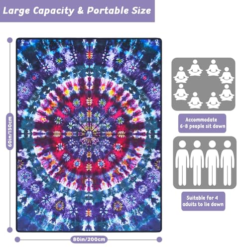 Picnic Blankets Waterproof Large, 80"x 60" Outdoor Beach Blanket Sandproof Foldable Lightweight Portable 3-Layer Camping Mat for Parks,Hiking,Travel,Music Festival,Concerts(Tie-dye) - color: Blue Tie Dye, size: 5' x 6'8" (Rectangular)