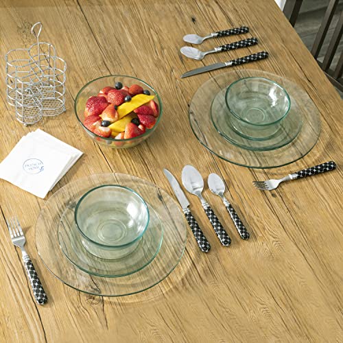 French Home Bistro 16-Piece Stainless Steel Flatware Set — Dinner Cutlery Set With Abstract Butterfly Design — Silverware Set Dishwasher Safe — Spoon & Fork And Knife Set — Modern Silverware Set For 4 - color: Black/White