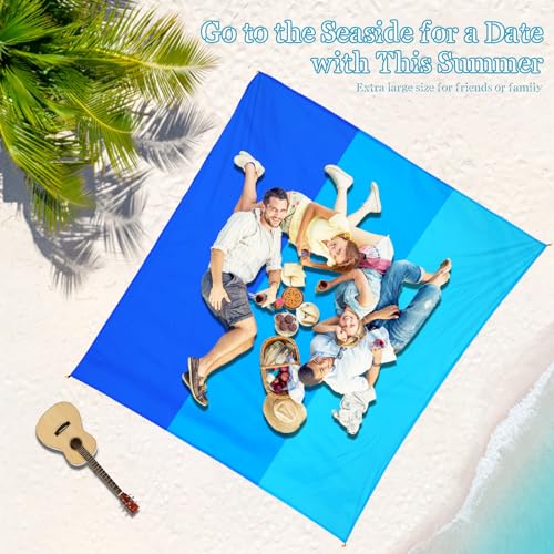 Beach Blanket Waterproof Sandproof 1-7 Adult Oversized 78 '' × 110 '' Lightweight Durable Compact Sand Free Extra Large Beach Mat for Travel Camping Hiking Picnic - color: 3blue, size: 78“x110”
