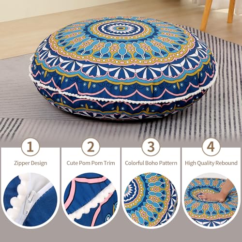 LOVMOC 32 Inch Round Floor Pillow for Adults Set of 2, Large Thick Memory Foam Boho Mandala Meditation Floor Seating Cushion, Machine Washable for Living Room Outdoor Yoga Floor Sitting, Green - color: Green, size: 2 Count (Pack of 1)