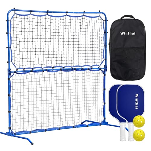 Pickleball Rebounder Net with Kitchen Lines System for Solo Training Equipment, 7.9FT or 6FT 2in1 Mini Pickleball Practice Net Portable Trainer for Driveway Backyard Garage, Easy Setup & Storage - size: 6FT Pickleball Net with Pro Paddles Set