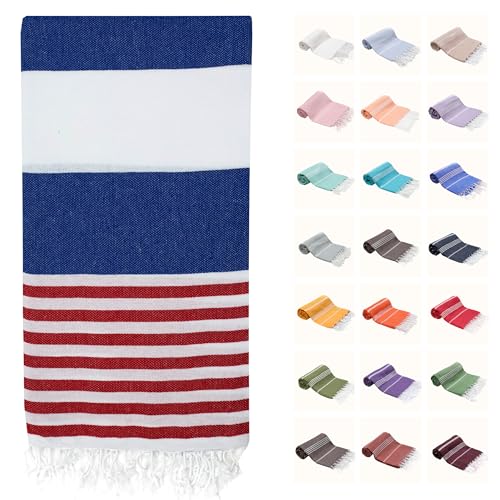 Park Oz Turkish Beach Towel – Oversized 100% Cotton Quick-Dry & Sand-Free Blanket 72" x 40" – Ultra-Absorbent, Lightweight & Compact Pool Towel for Beach, Travel, Spa, Gym, Camping & Home (American) - color: American