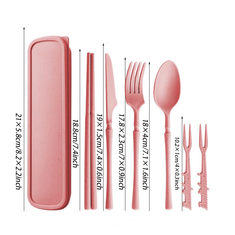 Portable Travel Utensils Set with Case, Reusable Camping Utensil Sets for Lunch Picnic Daily Use Outdoor, Portable Fork Spoon Knife Chopsticks Fruit Forks Cutlery Set (Pink) - color: Pink