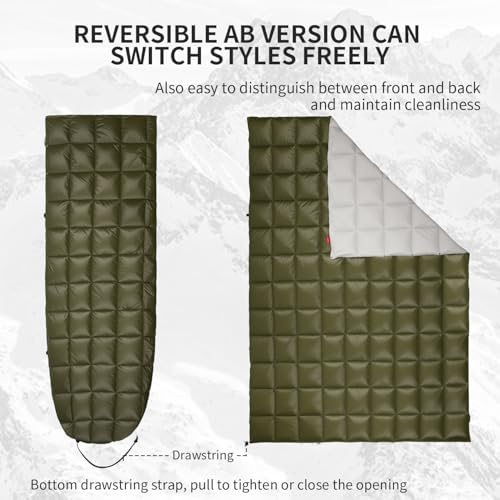 Down Camping Blanket - Lightweight, Packable, Warm & Puffy Outdoor Travel Quilt for Sleep, Hiking, Backpacking, Stadium, Festivals, Water-Resistant Sleeping Bag 55"x79" - color: Ranger Olive, size: 1LB 1.6OZ / 79" x 55"