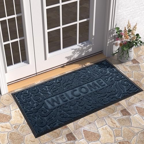 Yimobra Large Welcome Mat 47x24, Waterproof Non-Slip Outdoor Mats for Front Door Outside Entrance, Low-Profile Entryway Mat Indoor for Garage Patio, Blue - color: Blue, size: 47x24 Inch