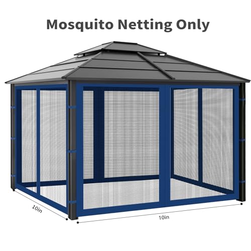 Gazebo Replacement Mosquito Netting Outdoor Universal Gazebo Canopy 4-Panels Screen Sidewalls with Zipper for Patio Garden (Navy Blue, 10x10) - color: Navy Blue, size: 10x10