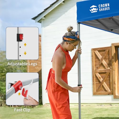 CROWN SHADES 8x8 Pop Up Canopy with 1 Side Wall - Beach Tent with One Push Setup - Outdoor Sun Shade for Events, Parties, Camping - Gazebo with STO-N-Go Cover Bag (Blue) - color: Blue, size: 8x8FT