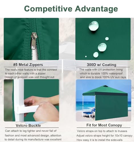 SideWalls for 10x10 Pop up Canopy Frame, 3 Pack Forest Green SunWall and 1Pack Door Only, (with Zippers) - color: Forest Green, size: 4 Sidewalls