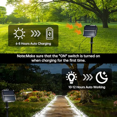 Solar Rope Lights for Outside, 2 Packs Total 66ft 200 LED Solar String Lights with 8 Modes, Waterproof Solar Outdoor Light for Patio Garden Party Tree Porch Pool Holiday Xmas Decor-White - color: White, size: 2x33ft