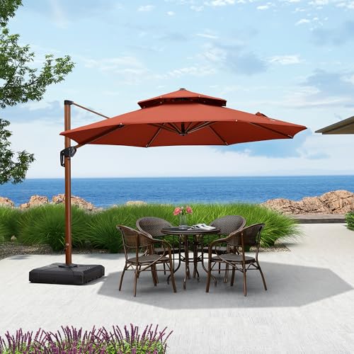 PURPLE LEAF 11ft Patio Umbrella Outdoor Round Umbrellas Large Cantilever Umbrella Windproof Offset Umbrellas Heavy Duty Sun Umbrella for Garden Deck Pool Patio, Brick Red - color: Brick Red, size: 11 Feet, style: Umbrella
