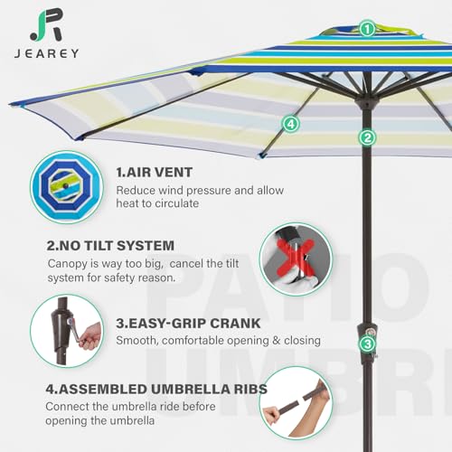 JEAREY 11' Patio Umbrellas Outdoor Table Market Umbrella w/Crank, 8 Sturdy Ribs, UV Protection Windproof for Garden, Deck, Backyard, Pool(Blue Green Striped) - color: Blue Green Striped, size: 11ft