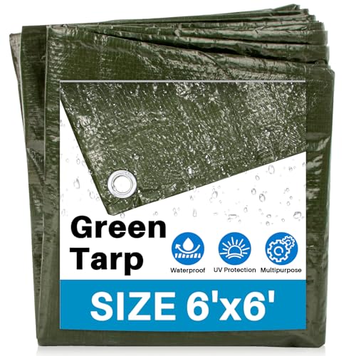 MAQIHAN Camping Tarp Waterproof - 6'x 6' Heavy Duty Tarps for Camping Tent Outdoors Garden Car Roof Multipurpose Protective Rain Sunshade Cover Thick All-Weather Emergency Tarpaulin Plastic