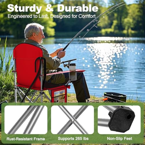VTOY Folding Camping Chairs Durable 600D Oxford, Portable Outdoor Chair with Cooler Pouch, Cup Holder & Storage Pocket for Camping, Beach, Fishing - color: 2 Pack, Red