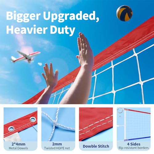 Professional Volleyball Net Outdoor Heavy Duty, All Weather Enhanced, Extended Stainless Steel Cable, Extra Thick Borders, for Backyard Beach Pool Indoor Outdoor- Regulation 32x3FT (Net Only) - color: Patriotic Red White Blue