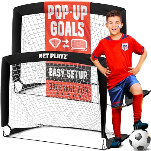 NET Playz 4ftx3ft Easy Fold-Up Portable Training Soccer Goal, 36" D x 48" W x 36" H - style: Set of 2